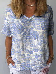 Fresh Little Orchids Women's Print Casual Cotton And Linen Shirt