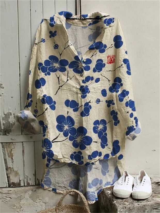 Cherry Blossom Japanese Lino Art Woven Tunic