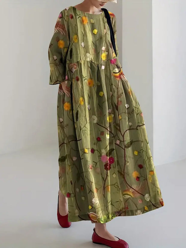 Women's Floral Linen Blend Maxi Dress