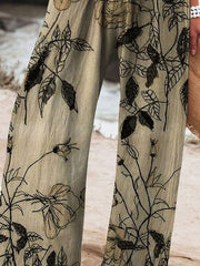 Women's Vintage Ethnic Floral Art Printed Cotton And Linen Casual Pants