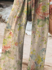 Women's Vintage Ethnic Floral Art Printed Cotton And Linen Casual Pants