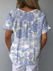 Fresh Little Orchids Women's Print Casual Cotton And Linen Shirt