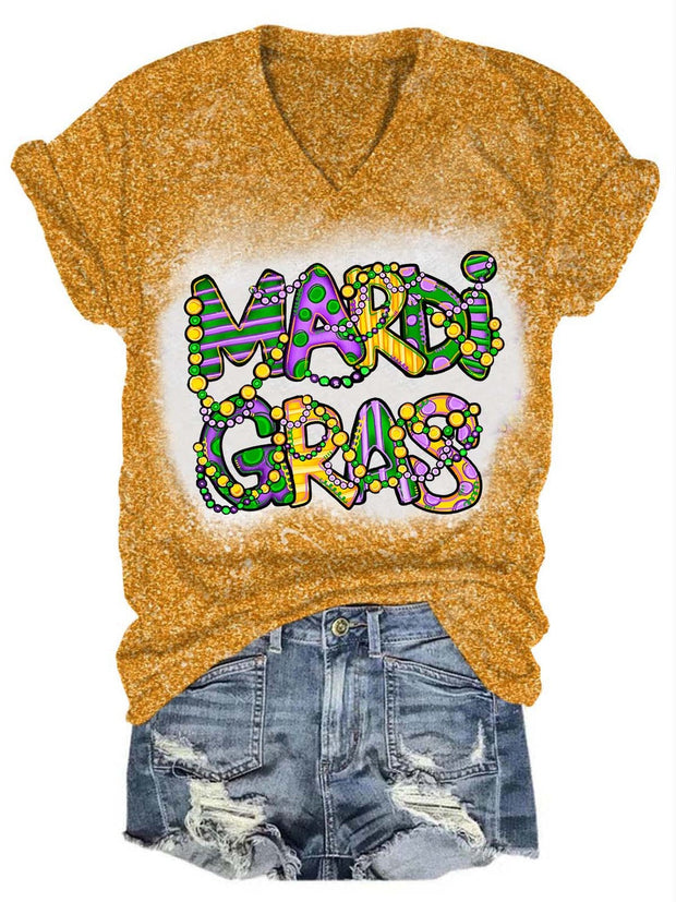 Women's Mardi Gras Print Tie Dye Top