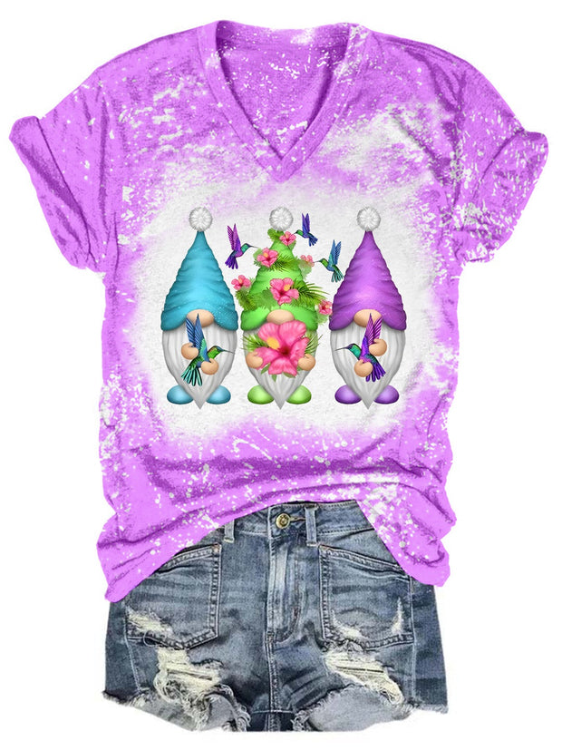 Hummingbird Gnomes Tie Dye V Neck T-shirt