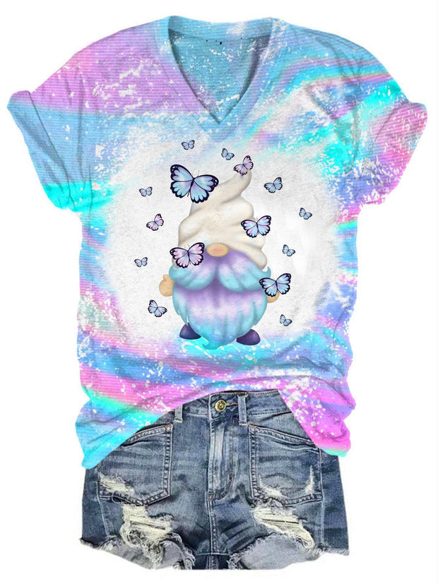 Butterfly Gnome Print V-Neck T-Shirt