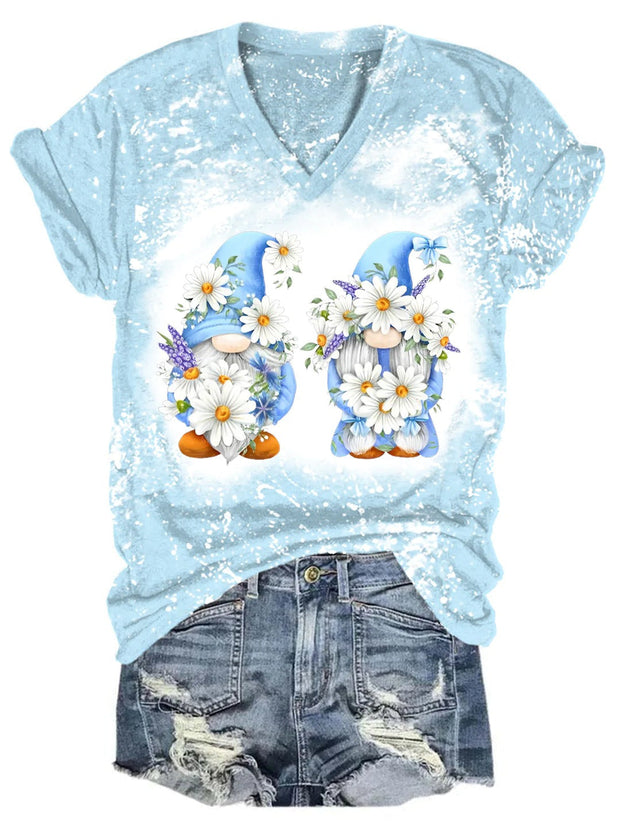 Daisy Gnome Tie Dye V Neck T-shirt