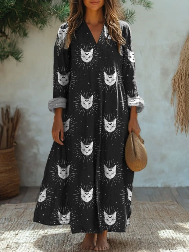 Sacred Cat Repeat Pattern Printed Women's Dress