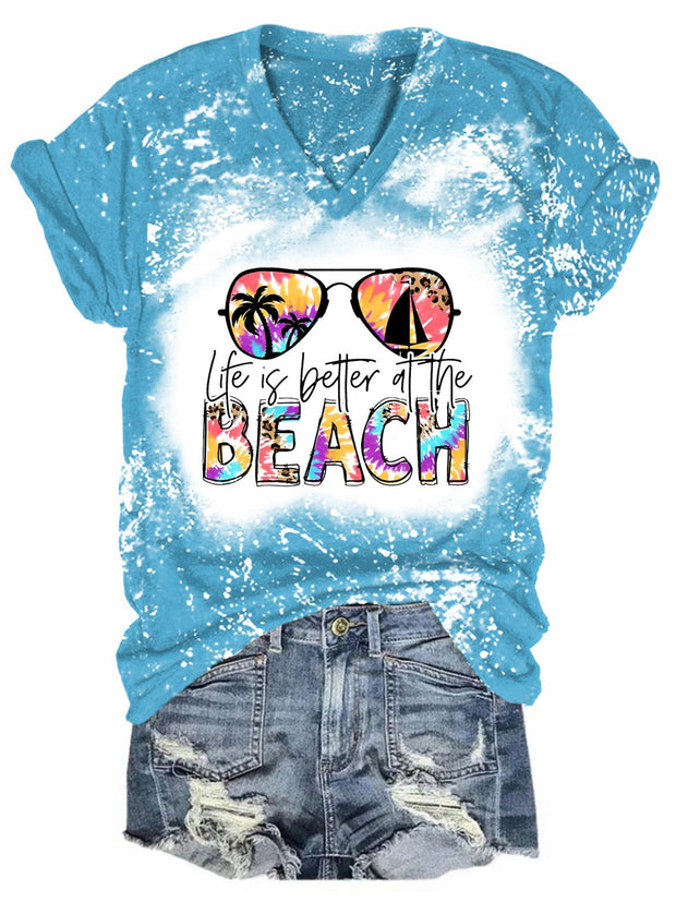 Lift Is Better At The Beach Bleaching V Neck T-shirt