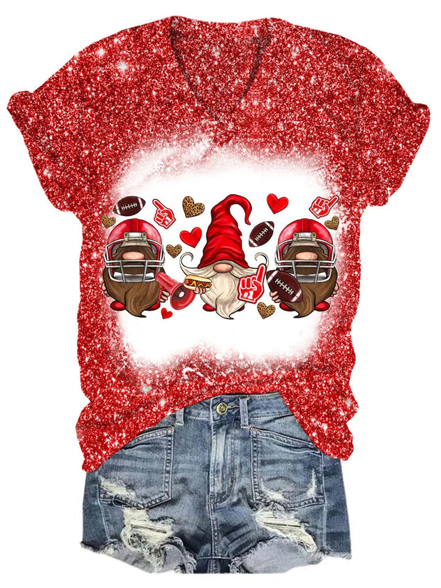 Football Gnome Glitter V Neck T-shirt