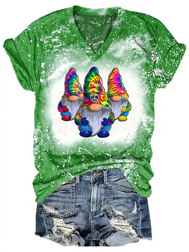 Women's Hippie Gnome Tie Dye Print Casual T-Shirt