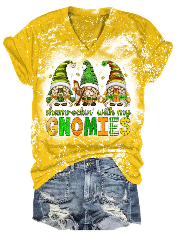 Shamrockin' With My Gnomies Saint Patrick's Bleaching V Neck T-shirt