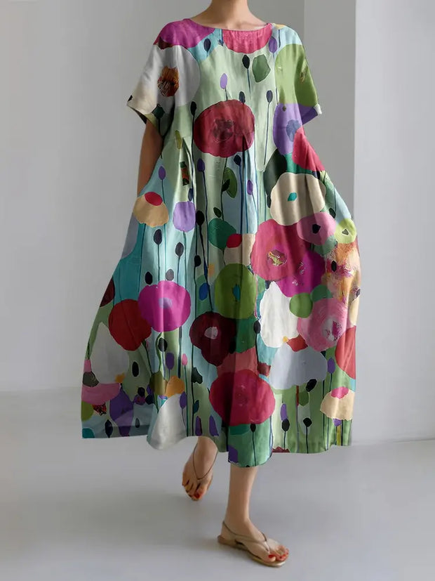 Floral Art Linen Blend Maxi Dress