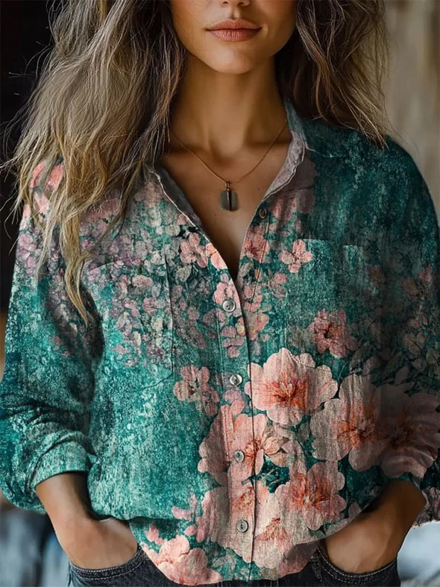 Floral Print Casual Long Sleeve Comfortable Cotton Shirt