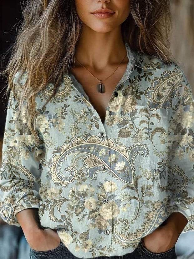 Women's Paisley Print Casual Long Sleeve Comfortable Cotton Shirt