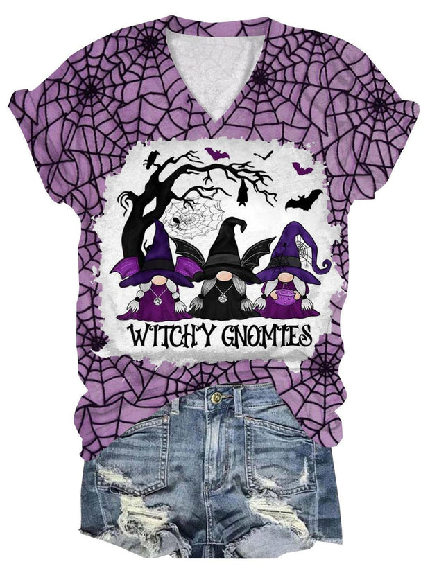 Halloween Gnome Print V Neck T-Shirt