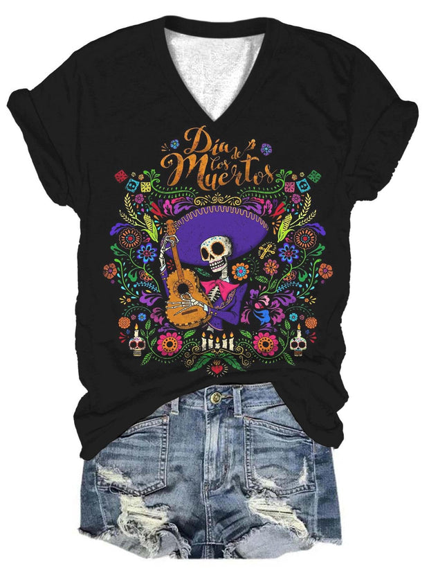 DIA DE LOS MUERTOS V-Neck T-Shirt