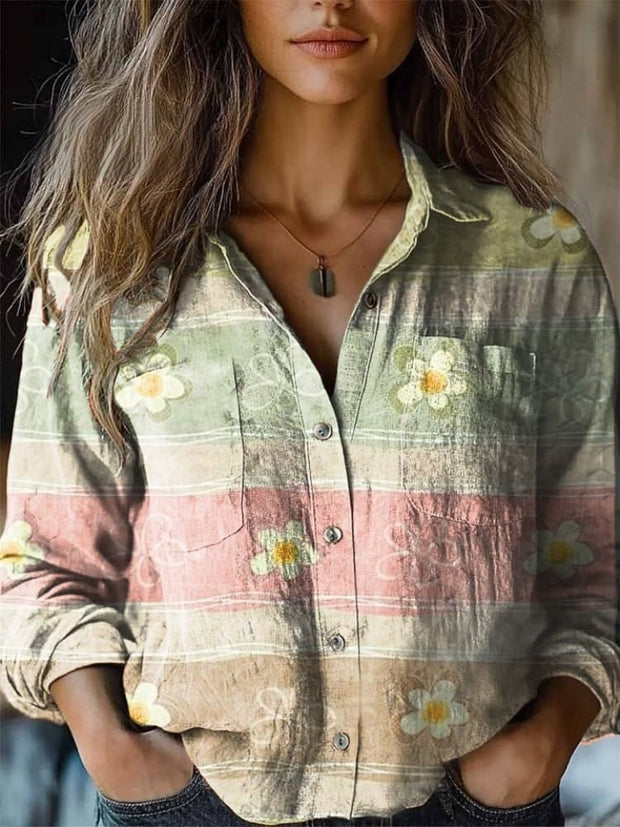 Women's Vintage Bohemian Floral Print Casual Western Shirt