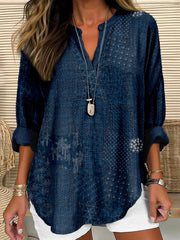 Japanese Traditional Sashiko Art Linen Blend Tunic