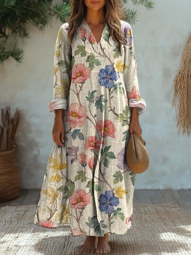 Women's Vintage Lovely Floral Art Print Cotton Dress