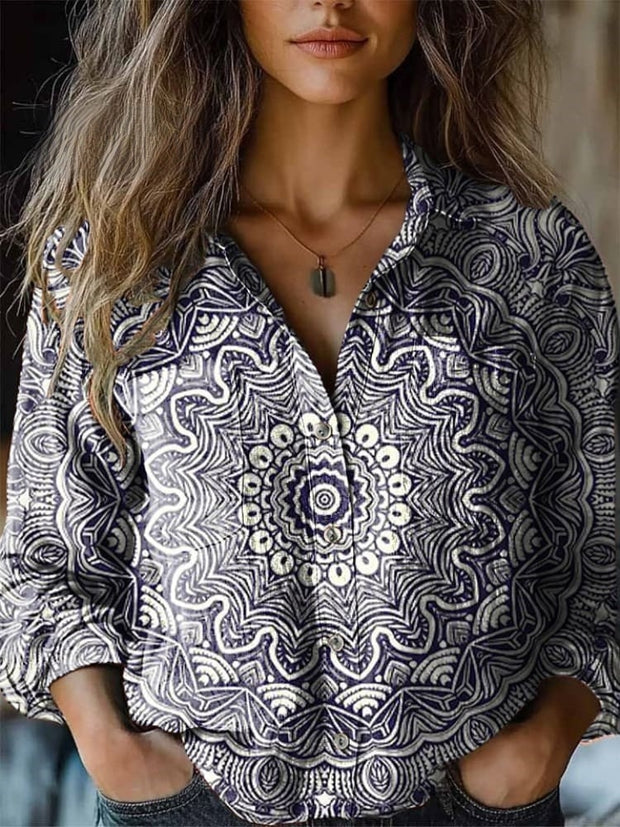 Women's Vintage Mandala Print Casual Western Shirt