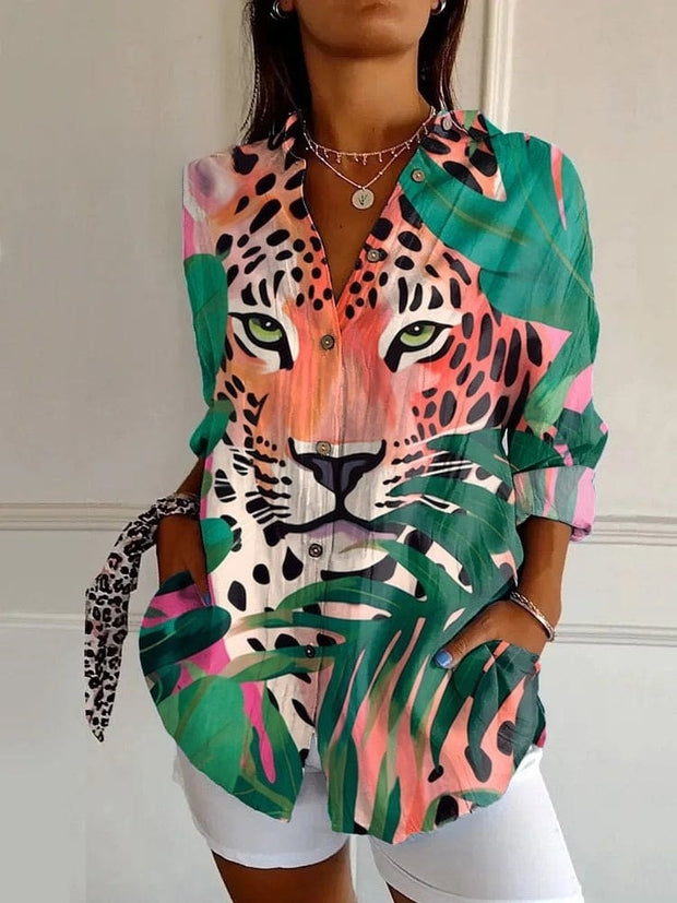 Jungle Leopard Print Casual Long Sleeve Shirt