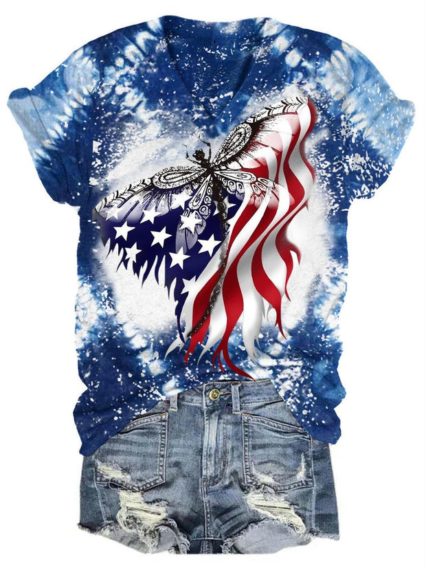 Dragonfly Flag V-Neck Short Sleeve T-Shirt