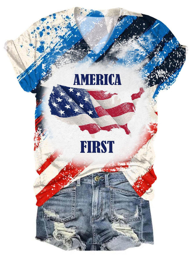 America First Tie Dye V-Neck T-Shirt