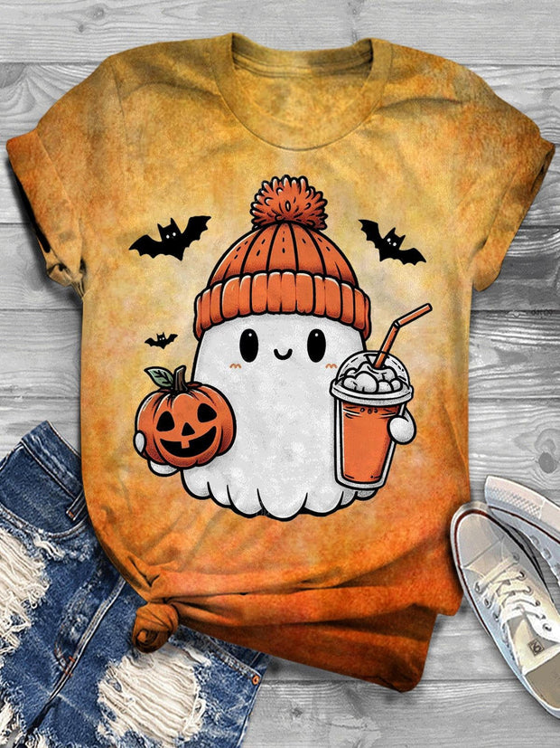 Cute Ghost Pumpkin Coffee Fall T-shirt