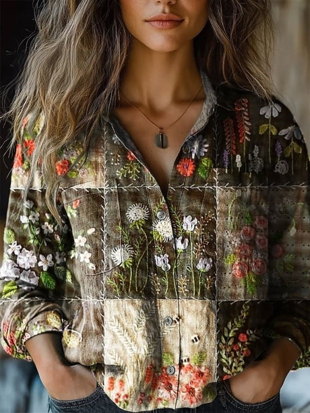 Flowers Print Casual Long Sleeve Comfortable Cotton Shirt