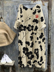 Cherry Blossom Japanese Lino Art Oversize Maxi Dress