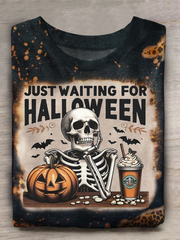 Just Waiting For Halloween Print Crew Neck T-shirt