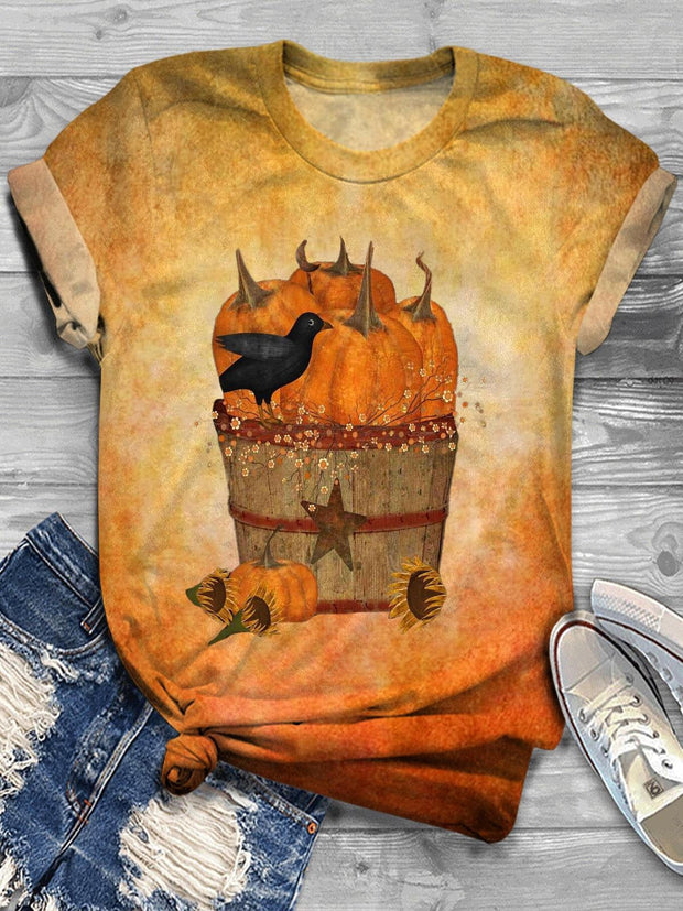 Fall Pumpkin Crew Neck T-shirt