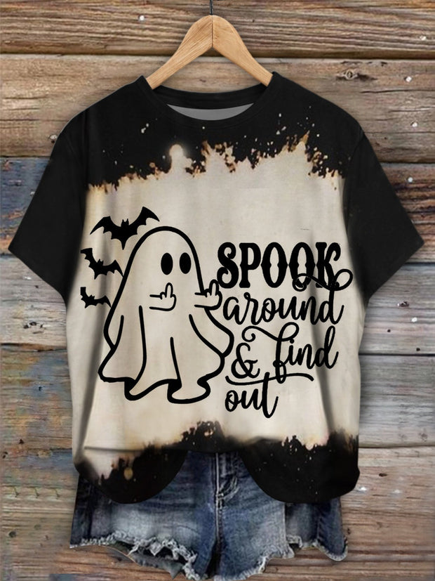 Spook Around and Find Out Ghost Print Crew Neck T-shirt