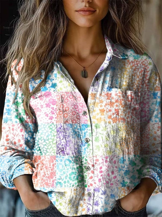 Women's Bohemian Floral Print Casual Western Shirt