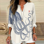 Vintage Japanese Art Octopus And Crab Linen Blend Tunic