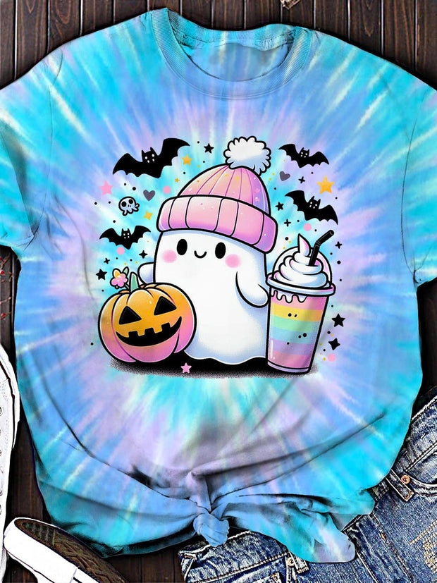 Women's Halloween Cute Ghost Crew Neck T-shirt