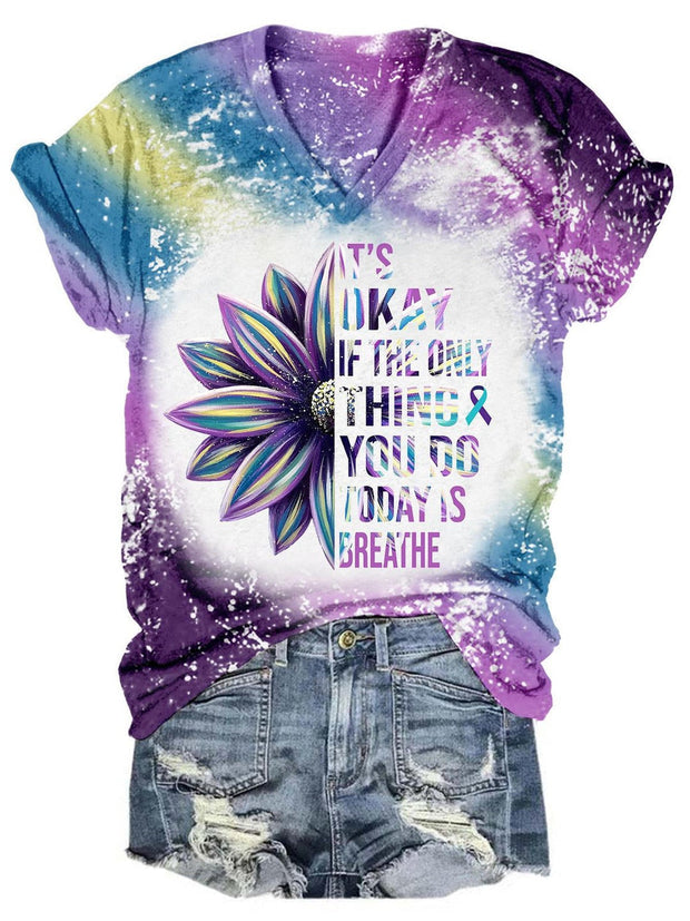 It's Okay Sunflower Tie Dye V Neck T-Shirt