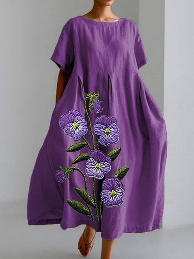 Women's Purple Flower Print Casual Dress