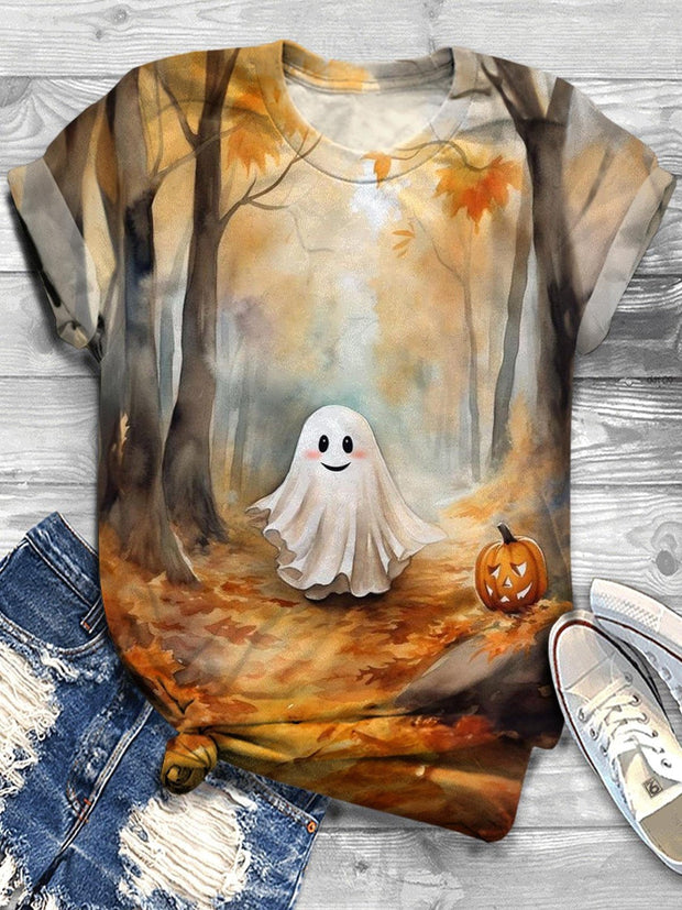 Funny Fall Ghost Crew Neck T-shirt