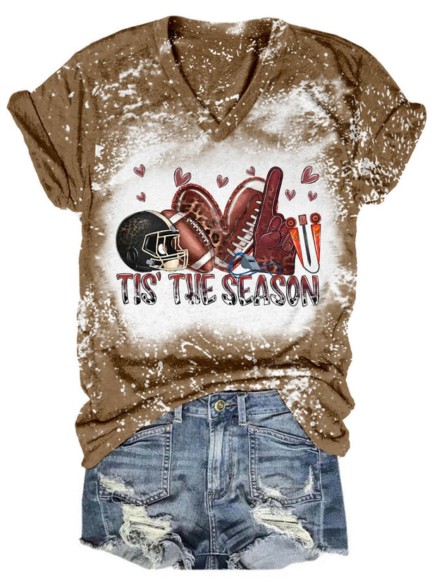 Tis' The Season Football Tie Dye V Neck T-shirt