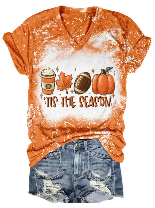 Tis' The Season Football Tie Dye V Neck T-Shirt