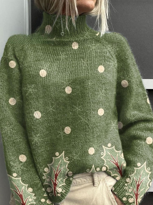 Retro Christmas Print Knit Turtleneck Pullover Sweater