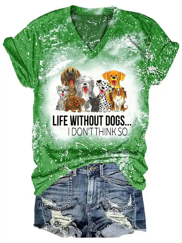 Dogs Print V-Neck T-Shirt