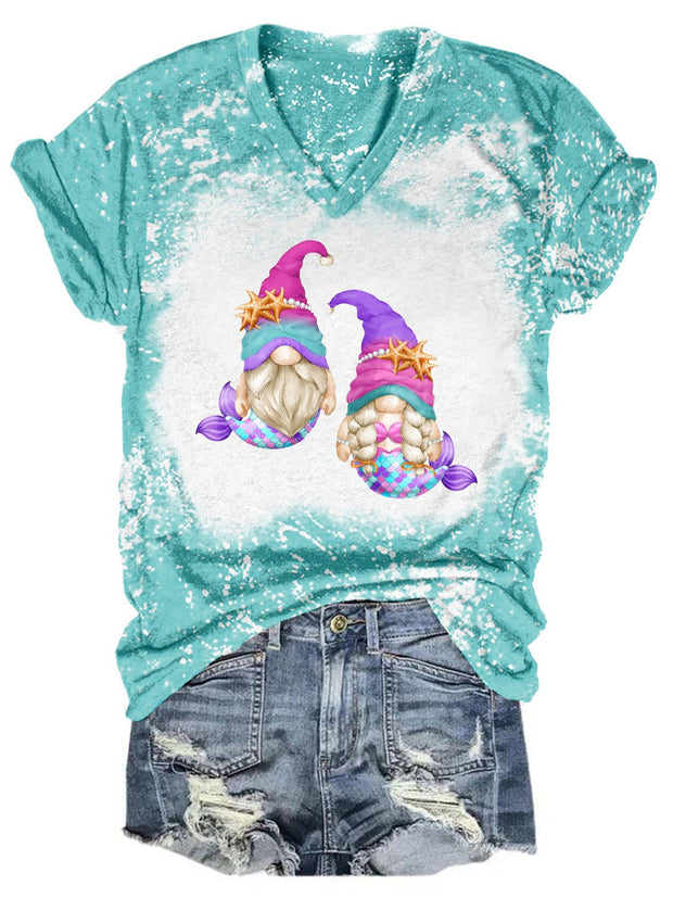 Mermaid Gnomes Tie Dye V Neck T-shirt