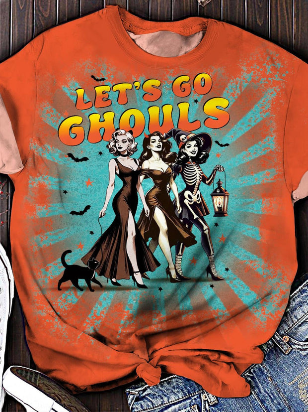 Women's Halloween We Go Ghoul Witch Crew Neck T-shirt