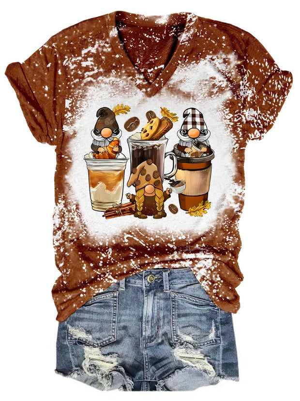 Coffee Gnomies Tie Dye V Neck T-shirt