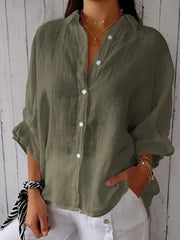 Women's  Cotton & Linen  Casual Tie-back  Shirt