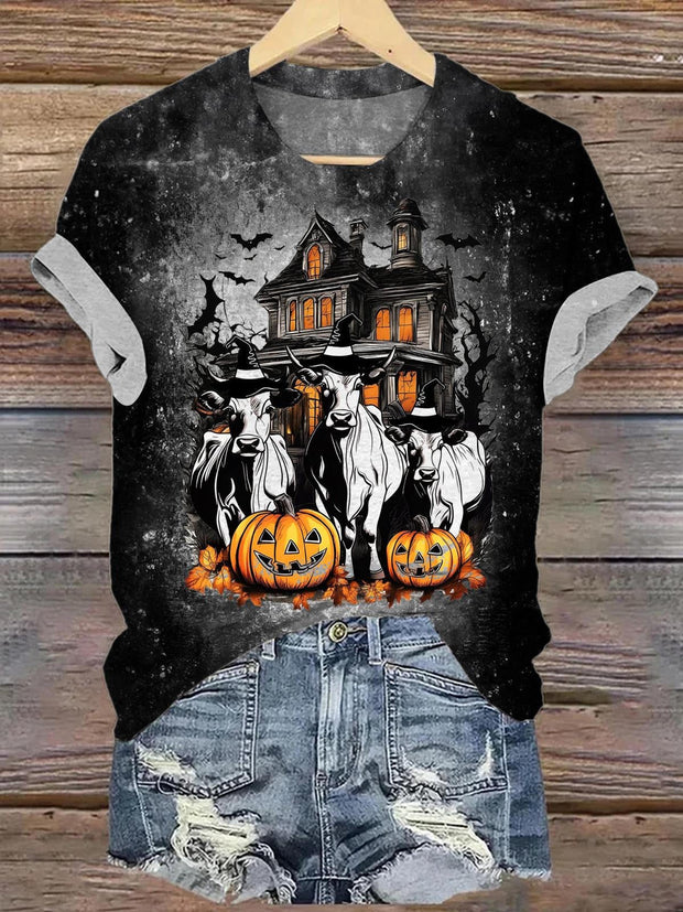 Halloween Highland Cow Crew Neck T-shirt