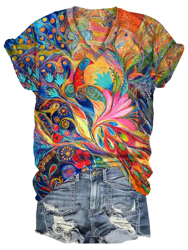 Phoenix Print V Neck T-shirt