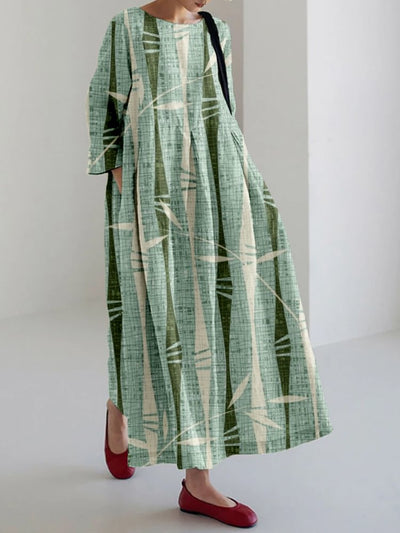 Abstract Bamboo Stripes Linen Blend Maxi Dress